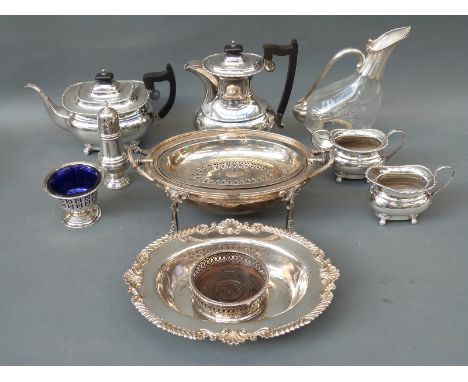 A quantity of silver plate to include serving dish, warmer, decanter, tea set etc 