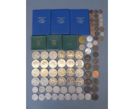A quantity of UK sundry coinage, first decimal sets, Festival of Britain and other Royal commemorative crowns