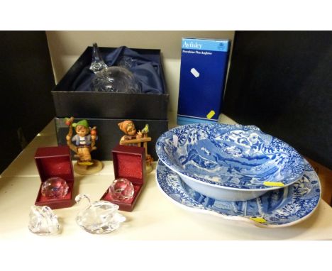 Spode Italian plate and dish, Aynsley, and Stuart Crystal, Swarovski items, Hummel figures etc