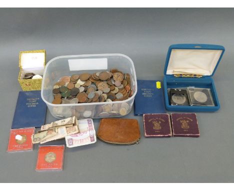 An amateur collection of largely UK coins includes first decimal sets, Isle of Man, modern crowns etc and a George III sixpen