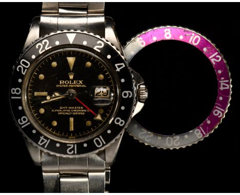 Rolex Oyster-Perpetual GMT-Master gentleman's wristwatch ref. 1675 with date aperture at 3 o'clock, luminous dot, baton and t