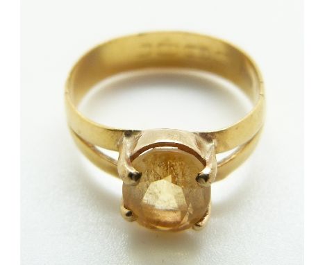 A 22ct gold ring set with citrine, size Q/R, 3.87g 