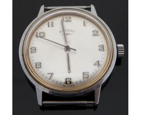 Rotary gentleman's wristwatch with two-tone hands and Arabic numerals, silvered face, 17 jewel movement and stainless steel c