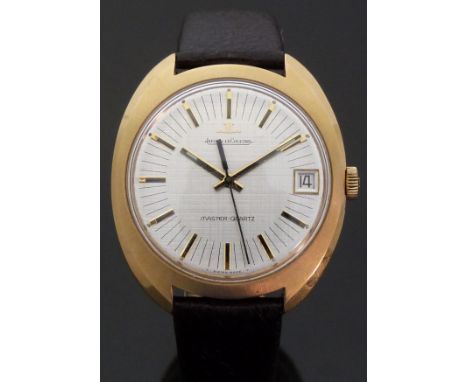Jaeger-LeCoultre Master-Quartz gentleman's wristwatch with date aperture two-tone hands and baton numerals, crosshatched silv