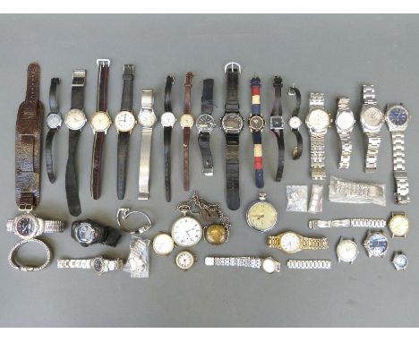 Approximately 32 watches including Rotary, Ingersoll, Timex, Lorus, Accurist, nickel or similar, cased pocket watch