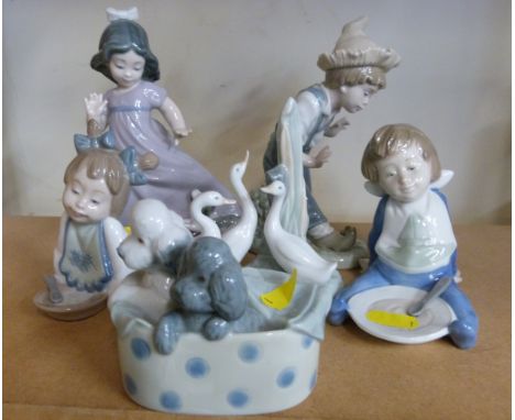 Six Nao figures including child, bird and animal examples
