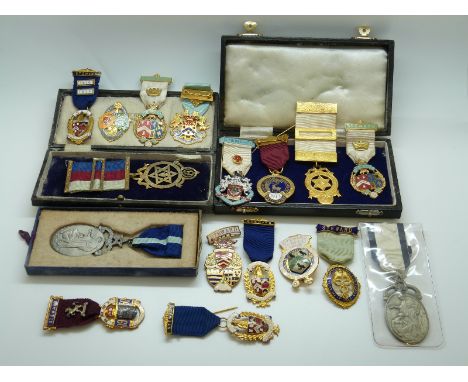 A large quantity of Masonic jewels from various lodges, includes enamel examples, some cased. Lodges include Steward Glamorga