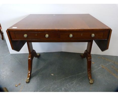 Georgian-style inlaid mahogany sofa table. 