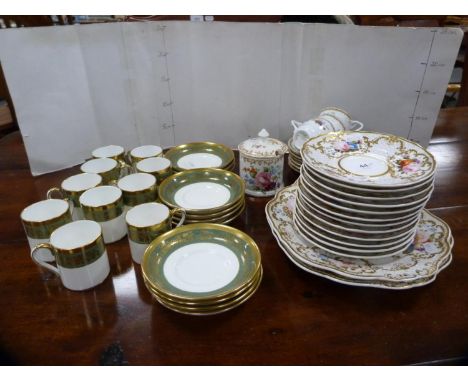 Crown Staffordshire 'Landsdowne' pattern part coffee set, Dresden-style teawares, a Copeland Spode 'Rockingham' part coffee s