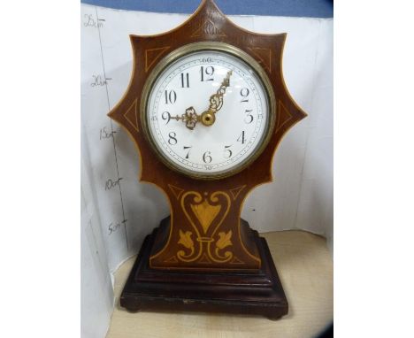 Edwardian inlaid mahogany mantel clock with modern movement.CONDITION REPORT: This has a quartz movement. 