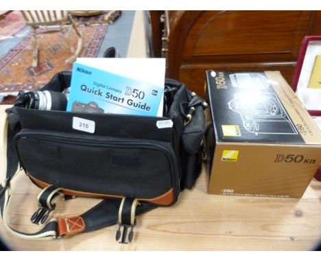 Nikon D50 DSLR camera with accessories, bag and box. 