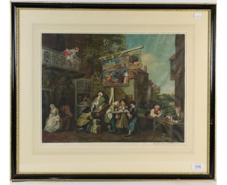 A pair of coloured stipple engravings after William Hogarth, and a pair of colour prints after R W Dickens (4)