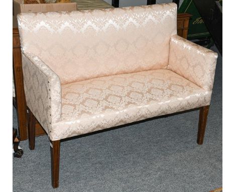 An Edwardian inlaid mahogany framed parlour sofa, later upholstered, 112cm by 53cm by 92cm 