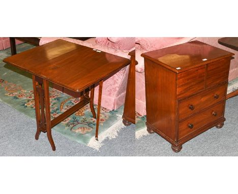 An early 20th century mahogany Sutherland table, 79cm open by 68cm open by 70cm, together with a mahogany commode raised on s