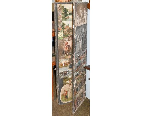 A decoupage four fold screen, each panel 156cm by 45cm (a.f.)