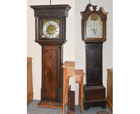 An oak thirty hour longcase clock, signed Jno Ramsbottom, Hall Green, 18th century, together with an eight day longcase clock