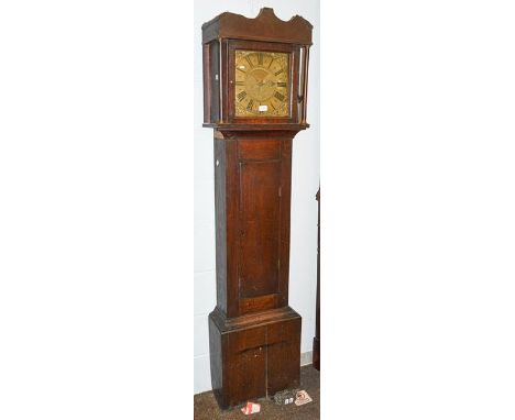 An oak thirty hour single hand longcase clock, dial signed Rd Hardwick, Willm Stacey 1763, bird cage movement with anchor esc