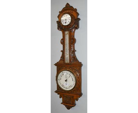 A Victorian oak clock barometer, J.Livars, Glasgow