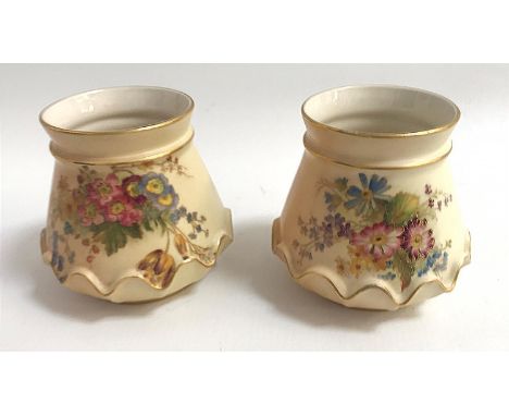 PAIR OF EDWARDIAN ROYAL WORCESTER ENGLAND BLUSH IVORY SMALL FLUTED VASESwith floral decoration and gilt highlights, mark for 