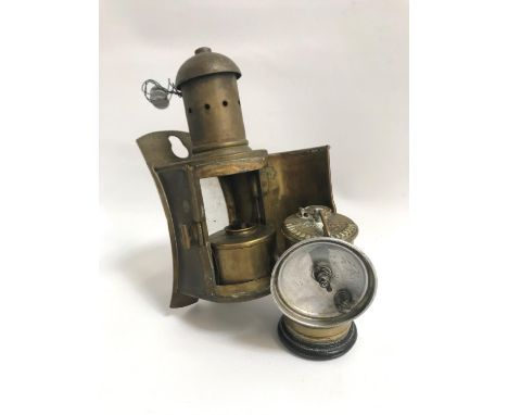VINTAGE BRASS PREMIER CARBIDE MINERS LAMPtogether with a brass wall miners lamp. 