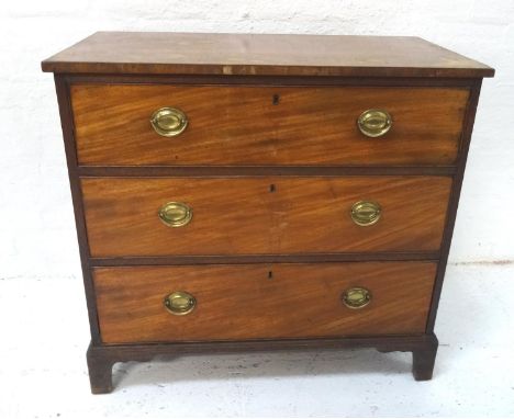19th CENTURY MAHOGANY CHEST OF DRAWERSwith rectangular moulded top above three long graduated and cockbeaded drawers, with re