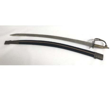 REPRODUCTION NAVAL OFFICERS SWORDwith a brass handle and guard with a lion mask finial and velvet covered scabbard, 73.5cm bl