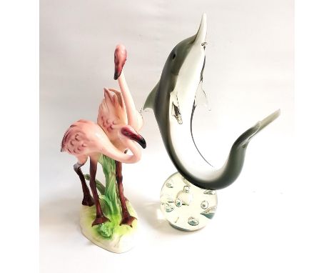 GOEBEL FLAMINGO FIGURINEwith two flamingos on naturalistic base, with printed mark and impressed number 38 688 34, 35cm high;