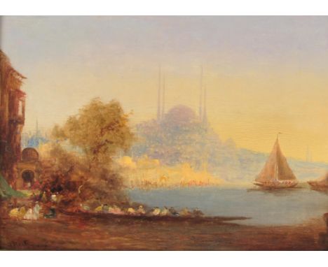 Adolphe Bachmann (c.1880-?), Constantinople, oil on panel, signed lower left, 23.5 x 32.5cm. Framed Condition Report:  Fine c