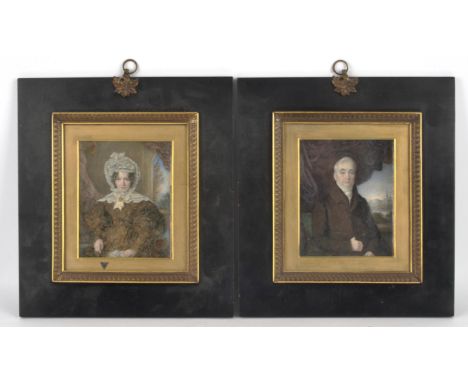 J Wheeler (British, exh. 1817-1845) Portrait Portrait of Mr W. Grant of Newberry; Portrait of Mrs Grant, a pair, watercolour,