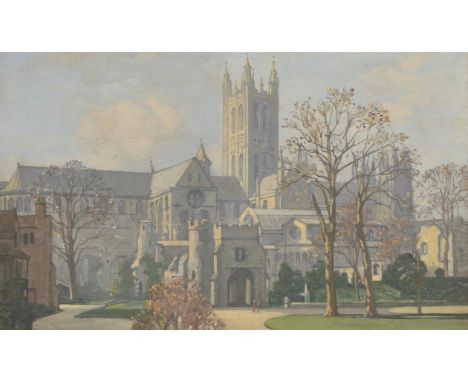 William Dacre Adams (British 1864-1951), Canterbury Cathedral, oil on canvasboard, signed lower left, 27 x 44cm. FramedCondit