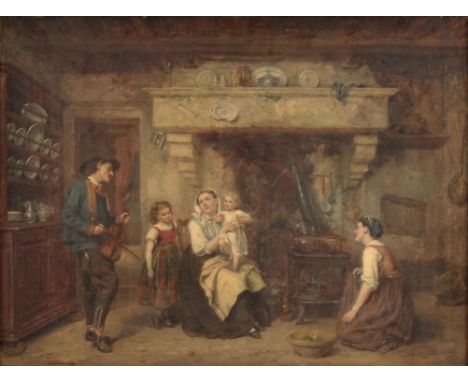 French School (19th century), Family group in an interior, oil on panel, indistinctly signed and dated 1872? lower left, 24 x