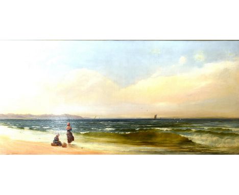 Sir Herbert Ed. Pelham Hughes-Stanton (British 1870-1937), Figures on a beach, oil on canvas, signed lower left, 64 x 127cm. 