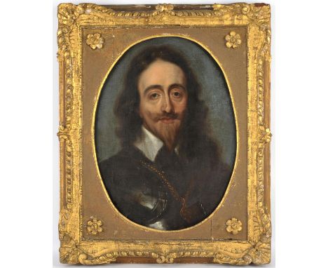 After Sir Anthony van Dyck, Portrait of King Charles I; Portrait of Queen Henrietta Maria, a pair, oil on canvas, oval, each 