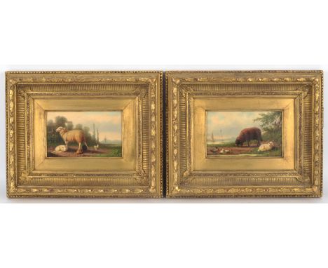 A. van Diegham (1843-1885), Sheep with poultry, a pair, oil on panel, both signed, each 10 x 16cm. (2) Framed Provenance: The