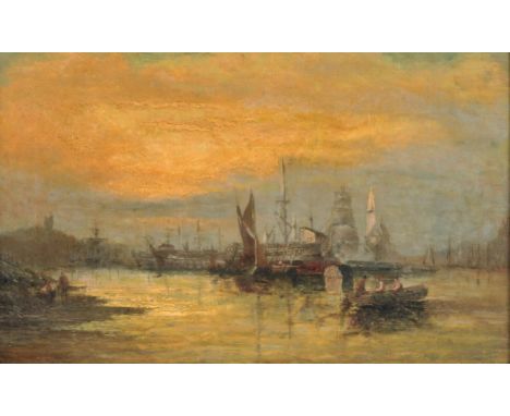 English School (19th century), Vessels at anchor at sunset, oil on canvas, bears a signature TURNER  lower left, 25.5 x 40.5c