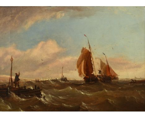 Thomas Sewell Robins (British 1810-1880), Vessels off the coast, oil on canvas, signed with initials and dated 58 lower right
