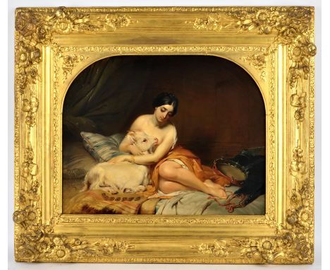 Attributed to Thomas Sidney Cooper (British, 1803-1902), Esmeralda and her goat Djali, oil on panel, bears a signature and da