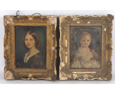 C** A**B** (19th century). Portrait of a young woman; Portrait of a child, a pair, oil on canvas, both signed with monogram a