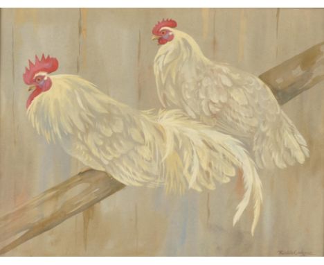 Ralston Gudgeon (British 1910-1984), Cockerels, watercolour and bodycolour, signed lower right, 50 x 65cm. Framed and glazedC