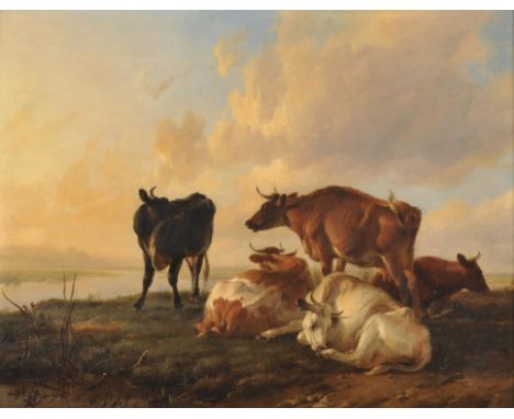Thomas Sidney Cooper (British, 1803-1902). Cattle in a landscape, oil on panel, signed and dated 1844 lower right, indistinct