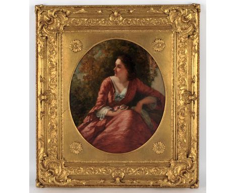 Joshua Hargrave Sams Mann (British 1826-1886), An elegant lady, oval, oil on canvas, signed and dated 1851 below mount, 36 x 
