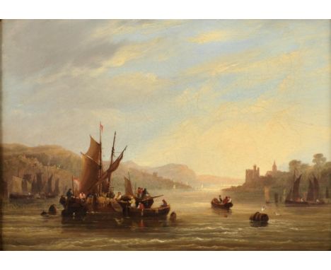 Frederick Calvert (c.1785-c.1845), Vessels in an estuary, oil on canvas, signed and indistinctly dated lower left, 26 x 35.5c