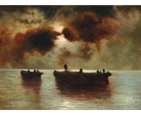 Arthur Macdonald (Scottish fl. 1895-1940), The Night Fishers, oil on canvas, signed and dated 1905 lower right, 51 x 68.5cm. 