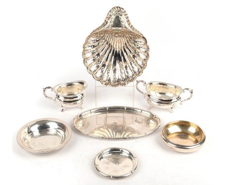 Six items of Norwegian silver stamped '830S' including ; sucrier, milk jug  and four dishes, also including an English silver