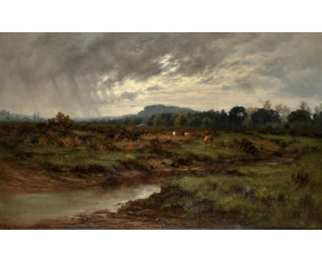 Attributed to John Steeple (British 1823-1887), A showery day, early spring, oil on canvas, with a John Steeple Private view 