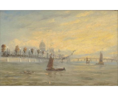 Adolphus Knell (British 1805-1875), The Thames near St Pauls, oil on canvas, signed and dated 1865 lower right, 14 x 21.5cm. 