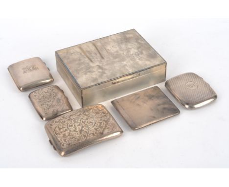 Five silver cigarette cases and an engine turned cigarette box, various dates and makers, weighable silver 15.5oz 482gm 