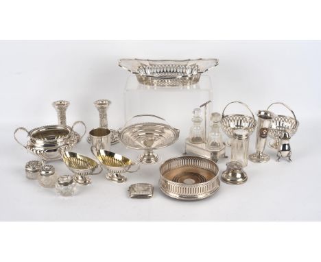 Pair of late Victorian fluted silver pedestal salts with gilt interiors by Maxfield & Sons , London 1897, pair of sweet meat 