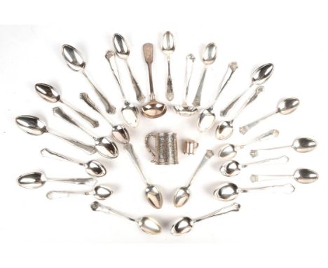 A quantity of mainly Norwegian silver spoons, stamped '830S'  an English silver ladle by Josiah Williams & Co, London 1891, a