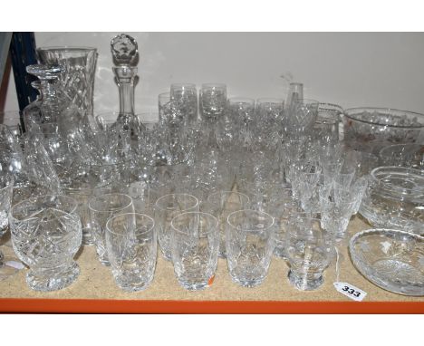 A QUANTITY OF CUT CRYSTAL AND GLASSWARE, comprising a Waterford fruit bowl, Stuart Crystal bonbon dish 'Cascade' pattern, a B